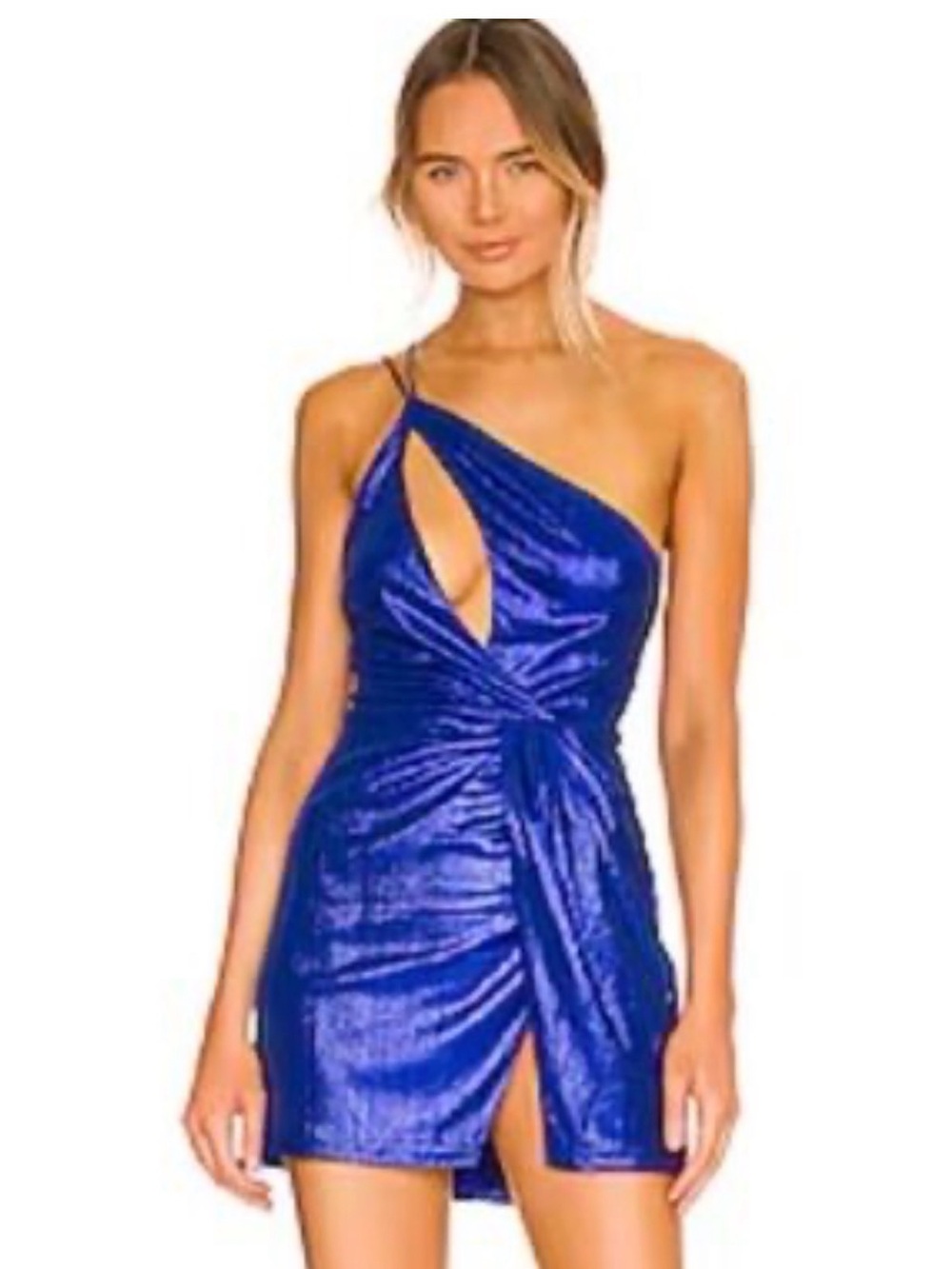 Superdown Dress Womens Medium Blue Metallic Strappy V Neck Mini Party Slip NWT